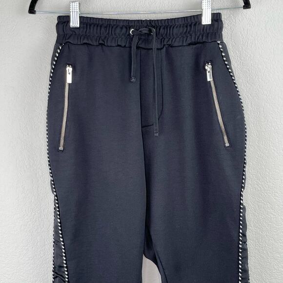 The Kooples Grosgrain Trim High Rise Tapered Black Ankle Jogger Sweatpants XS/LG - Picture 6 of 16